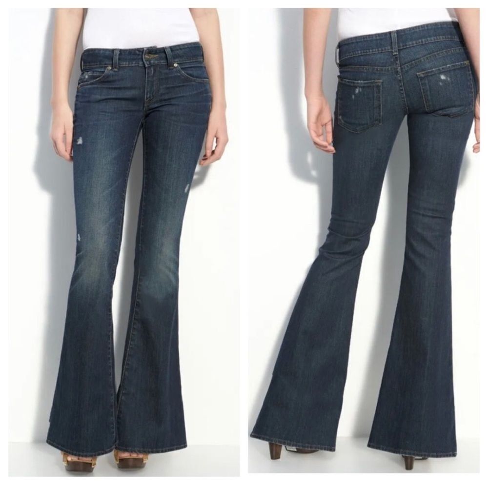 Vince Flare Low Rise Jeans in Mykonos Wash Distressed Size 28 - Picture 2 of 14